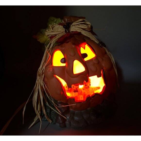 Vtg Ceramic Pumpkin Halloween Decoration Lighted Jack O Lantern Electric Fall - Picture 2 of 8